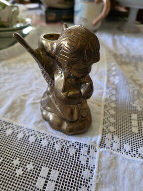 Vintage Brass Praying Angel Candle Holder Cherub Spiritual Cottagecore Decor